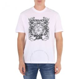 Mens Optical White Medusa Head-Print T-Shirt, Size Small