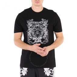 Mens Black Medusa Head-Print T-Shirt, Size Medium