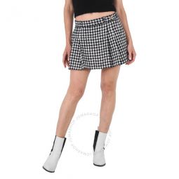 Ladies White / Black Pleated Houndstooth Miniskirt, Brand Size 36 (US Size 0)