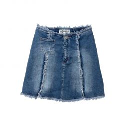 MISS PETROLIO (Germany) Washed Denim Cotton Blend Low Rise Frayed Panel Mini Skirt Blue : S