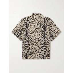 Camp-Collar Leopard-Print Satin Shirt