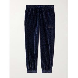 Straight-Leg Embroidered Leopard-Print Cotton-Velvet Sweatpants