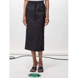 Drawstring-waist twill utility midi skirt