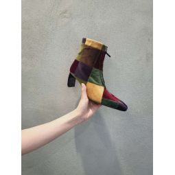 Rosetta Getty Zip Patchwork Velvet Boot - Multicolour