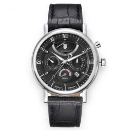 Multimatic Black Dial Black Leather Mens Watch