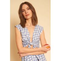 Whimsy + Row Valentina Top - Blue Gingham Linen