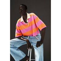 White + Warren Cropped Striped Polo - Fondant Pink/Bright Tangerine