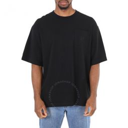 Mens Black Cotton Chest Pocket T-shirt, Brand Size 3 (Large)