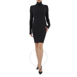 Ladies Long-sleeve Merino Ribbed-knit Dress, Size Medium