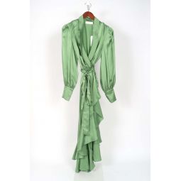 Silk Wrap Midi Dress - Matcha