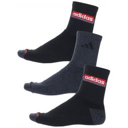 adidas Mens Linear 2 3-Pack High Quarter Socks Black