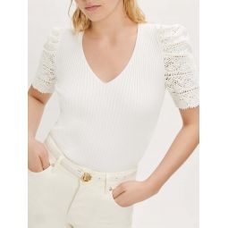 Fine-ribbed crochet-style sweater
