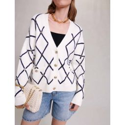 Diamond pattern knitted cardigan