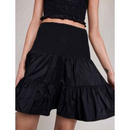 Short skirt with smocking and ruffles