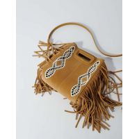 Embroidered suede fringed M mini bag