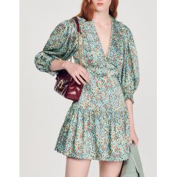 Short flowing dress with floral print