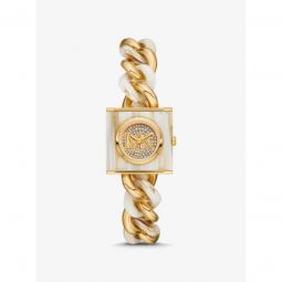 Petite Lock Pave Gold-Tone and Acetate Chain Watch