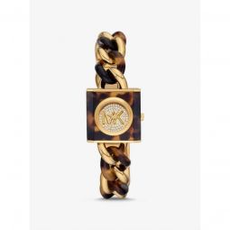 Petite Lock Pave Gold-Tone and Tortoiseshell Acetate Chain Watch