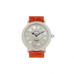 Womens Round Leather White Dial