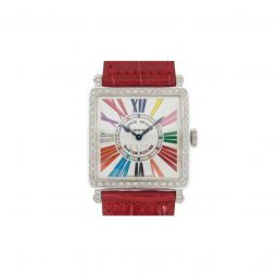 Womens Master Square Leather White Dial