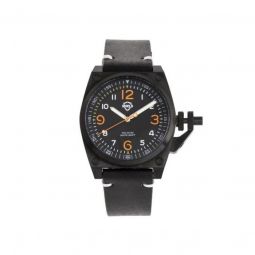 Mens Pascal Genuine Leather Black Dial