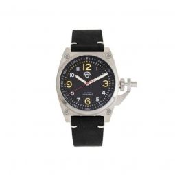 Mens Pascal Genuine Leather Black Dial