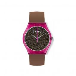 Unisex Glitter Leather Charcoal Dial