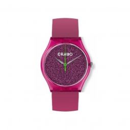 Unisex Glitter Leatherette Hot Pink Dial