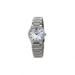 Womens DS Spel Lady Round Stainless Steel White Mother of Pearl Dial