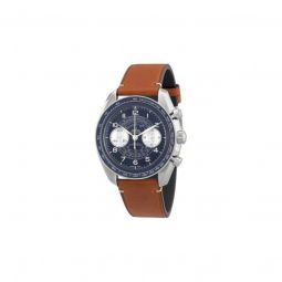 Men's Speedmaster Chronograph Leather Blue Dial Watch