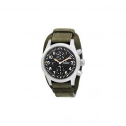 Men's Khaki Field Chronograph Leather Black Dial Watch