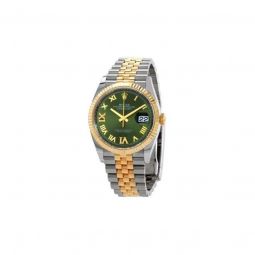 Men's Datejust Stainless Steel with 18kt Yellow Gold Rolex Jubile Olive Green Dial Watch