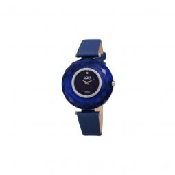 Women's Faceted Crystal Bezel Leather Blue Dial Watch
