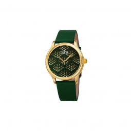 Women's Pebble Style Leather Green (Fan Pattern) (Swarovski Crystal-set) Dial Watch