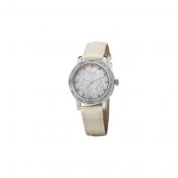 Women's Diamonds White Genuine Leather MOP Dial Stainless Steel