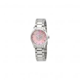 Women's G-Timeless Stainless Steel Pink Mother of Pearl (Feline Head) Dial Watch