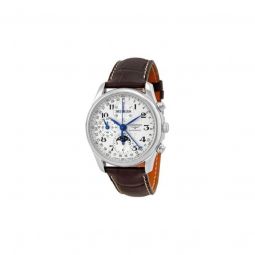 Men's Master Collection Complete Calendar Chronograph Leather Silver Textured Dial