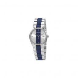Women's Contrast Stainless Steel with a Blue Silicone Center Silver (Blue Stripe) Dial Watch