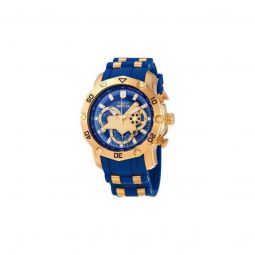 Men's Pro Diver Chronograph Blue Silicone & Dial 18K Gold Plated SS