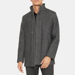 Stand Collar Coat in Recycled Wool-Blend Twill