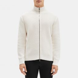 Full-Zip Sweater in Waffle Cotton-Cashmere