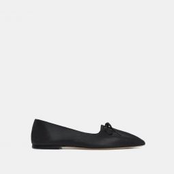 Pleated Ballet Flat in Perforated Leather