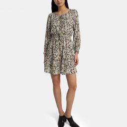 Gathered Shirt Dress in Floral Silk Crepe