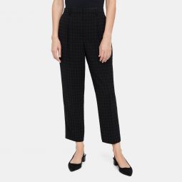 Pleated Slim Cropped Pant in Checked Crepe