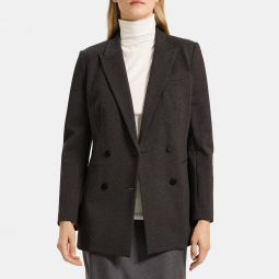 Double-Breasted Blazer in Heathered Stretch Knit Ponte