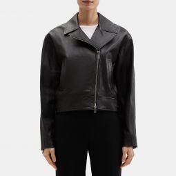 Cropped Moto Jacket in Leather