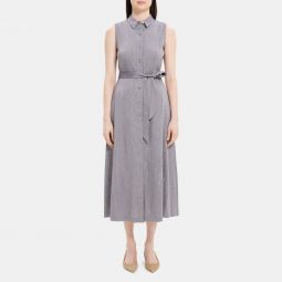 Sleeveless Shirt Dress in Linen-Blend Melange