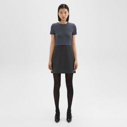 Short-Sleeve Combo Dress in Double Weave