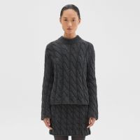 Cable Knit Mock Neck Sweater in Felted Wool-Cashmere