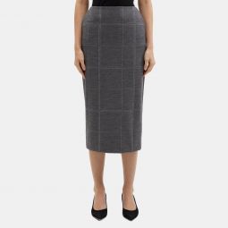 High-Waist Pencil Skirt in Checked Knit